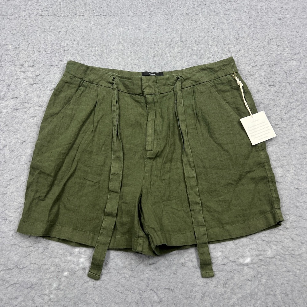 NEW Tahari Paperbag Shorts Women's Large Green 100% Linen Woven 4" Beach Tie NWT
